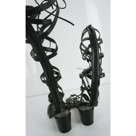 Stuart Weitzman Black Grecian Gladiator Sandals  Strappy Knee High - Picture 9 of 11